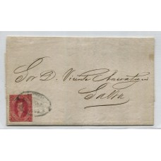 ARGENTINA 1865 GJ 26 RIVADAVIA ESTAMPILLA DE QUINTA TIRADA EN PLIEGO COMPLETO CIRCULADO EN 30/5/1867 CON MATASELLO ROCOCO DE TUCUMAN U$ 170 + 75 %